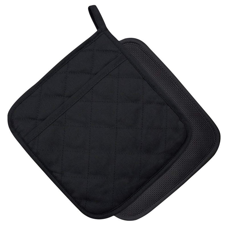 YEKOO Cotton and Neoprene Oven Pads Pot Holder with Pocket 8"x8.5" Dual-Function Hot Pad Set for Finger Hand Wrist Protection Heat Resistant to 428Â°F Black - Image 1